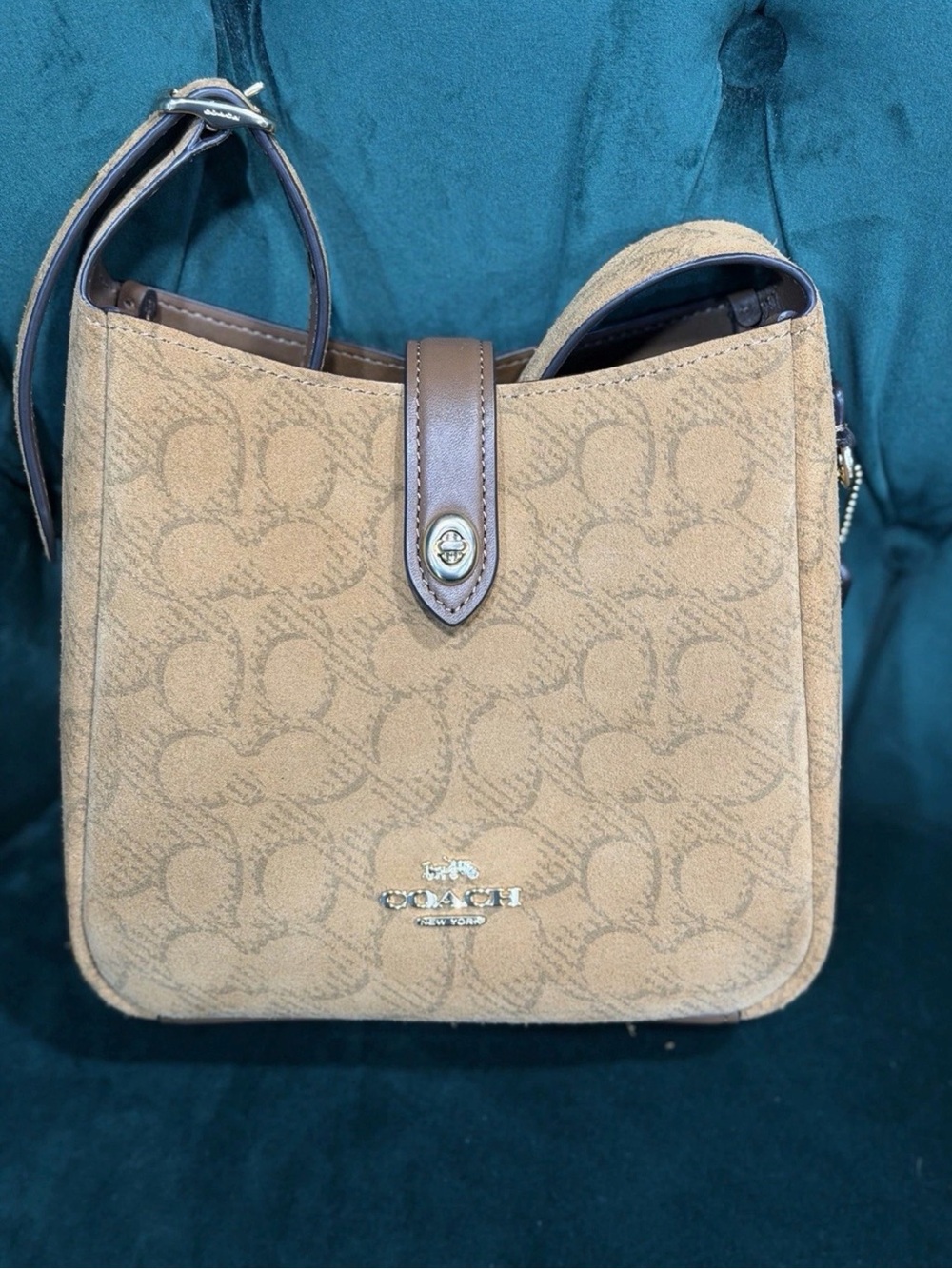 Coach Hadley Mini Crossbody Bag In Signature Suede Caramel